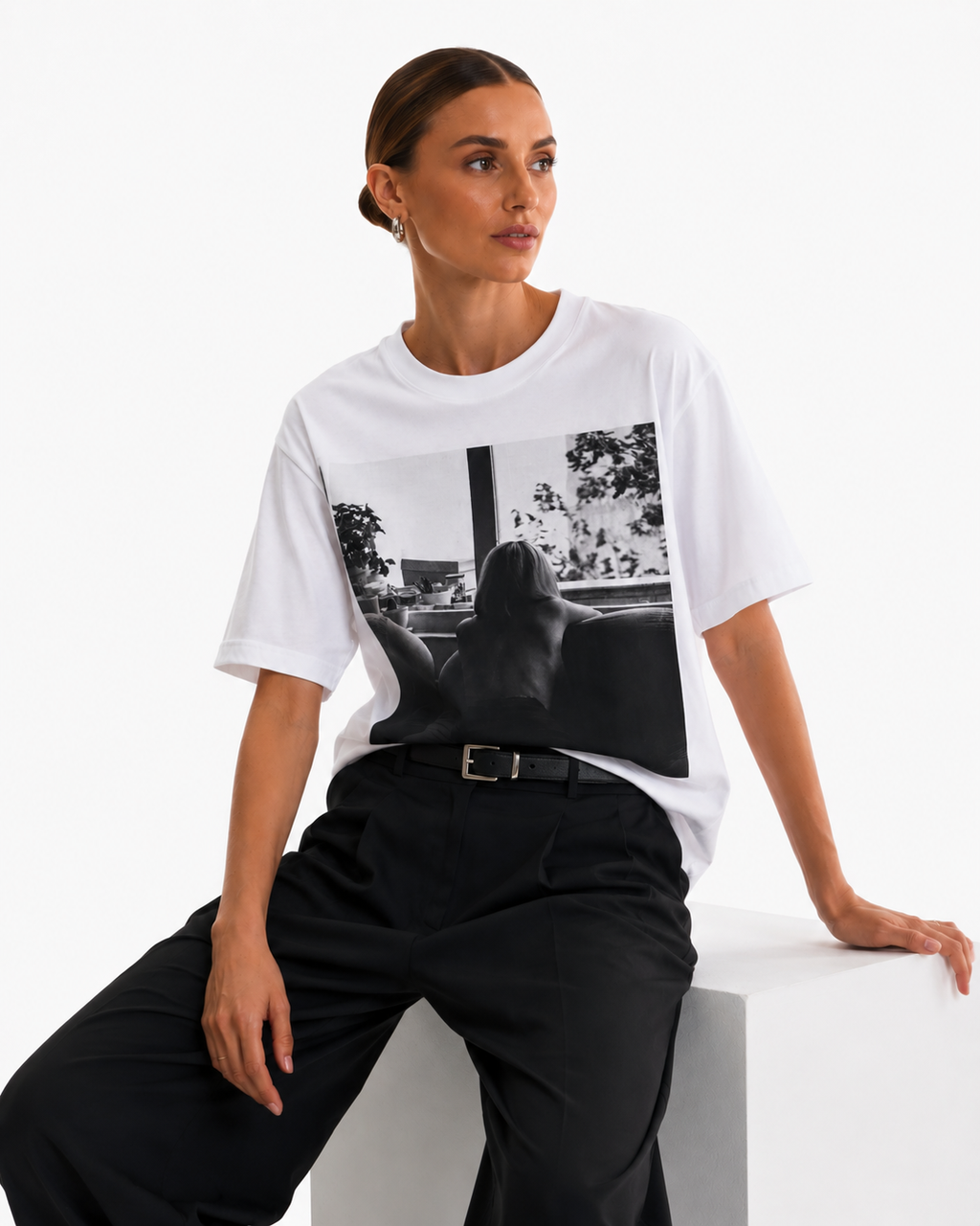 Black & White Window Silhouette Printed Cotton Tee