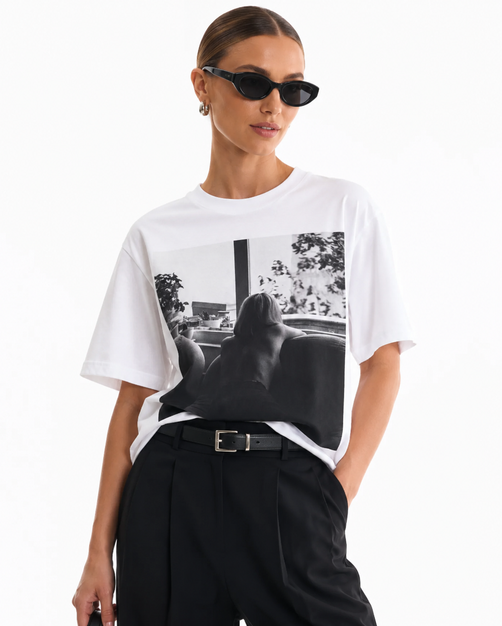 Black & White Window Silhouette Printed Cotton Tee
