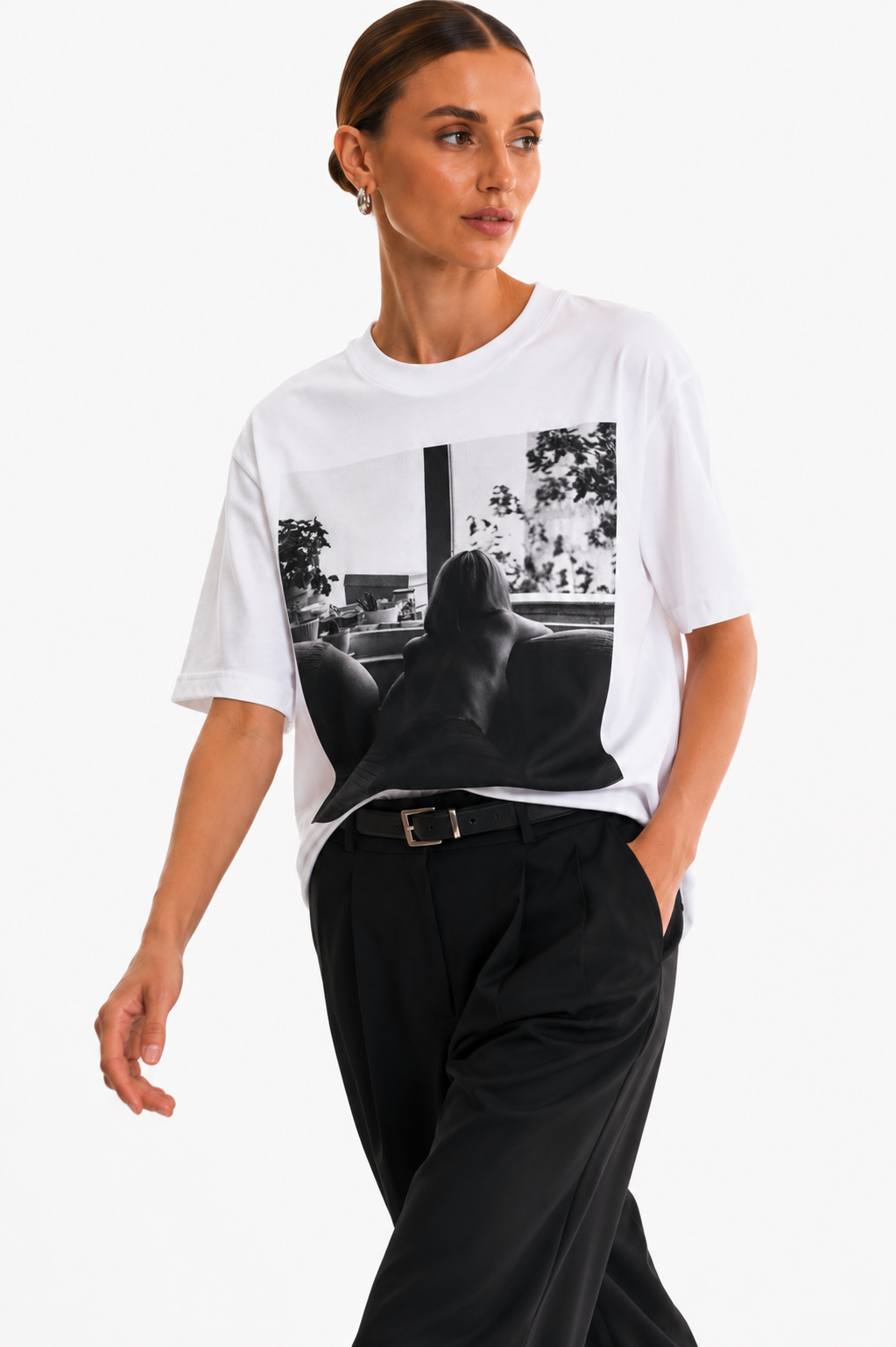 Black & White Window Silhouette Printed Cotton Tee