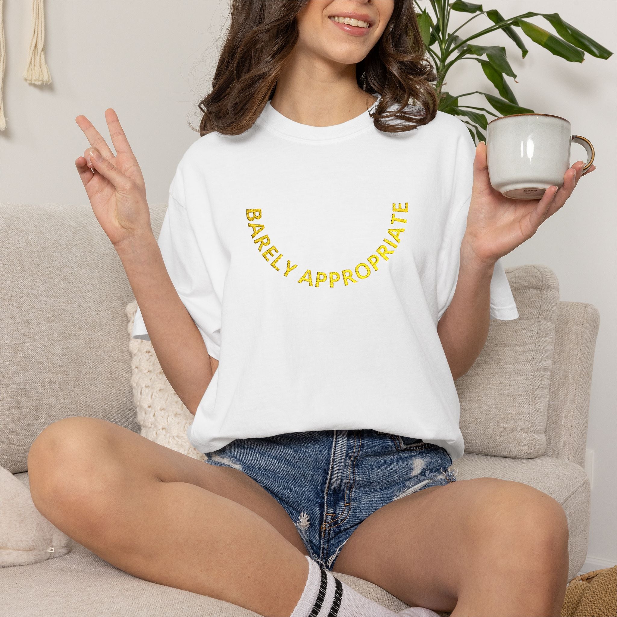 Barely Approachable - Embroidered Cotton Tee