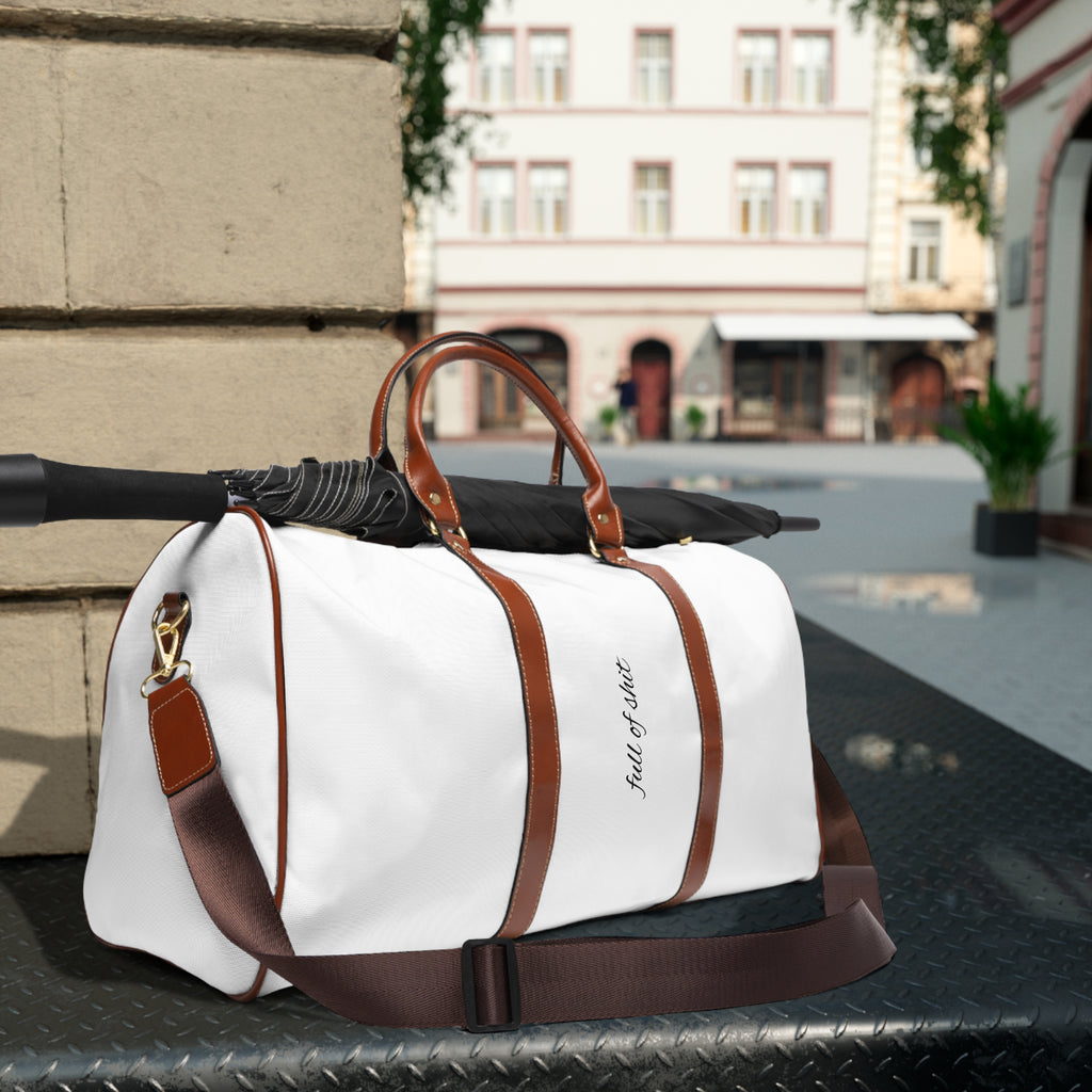 Full Of Shit Waterproof Weekender Bag – White & Brown Travel Duffel