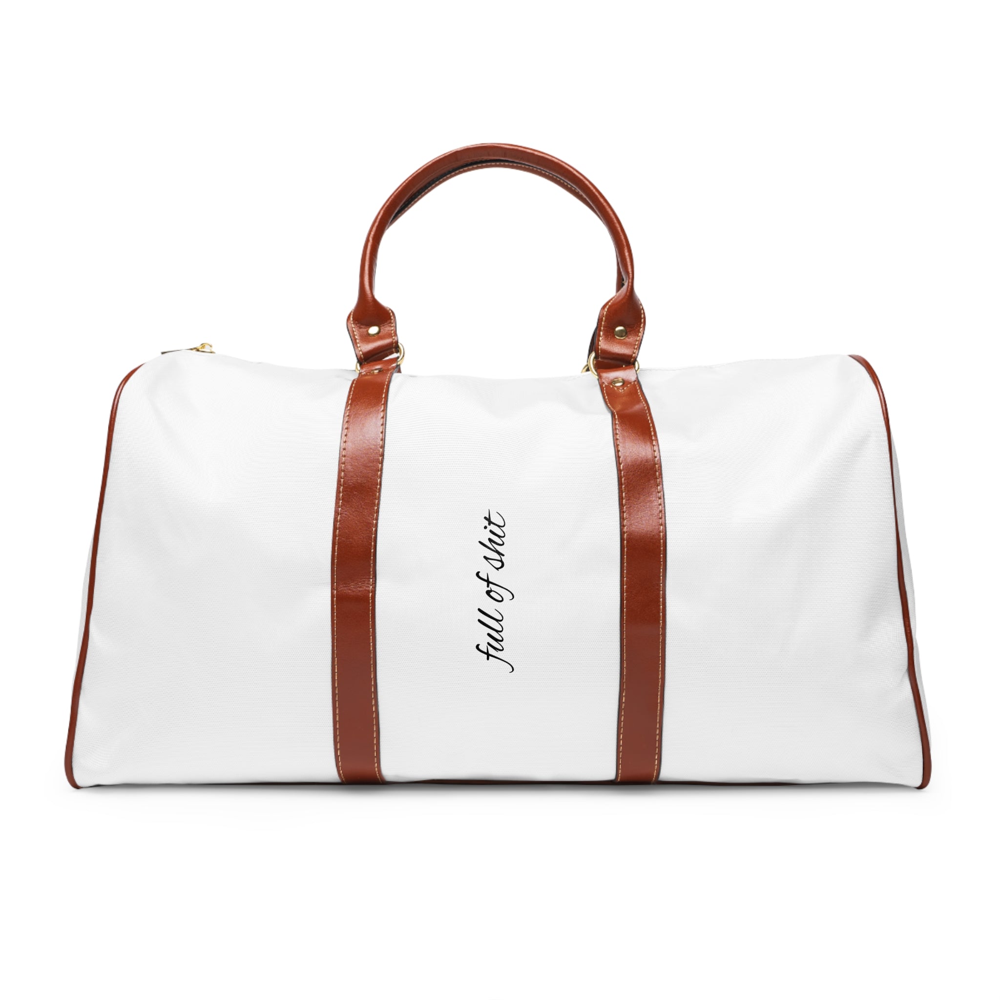 Full Of Shit Waterproof Weekender Bag – White & Brown Travel Duffel